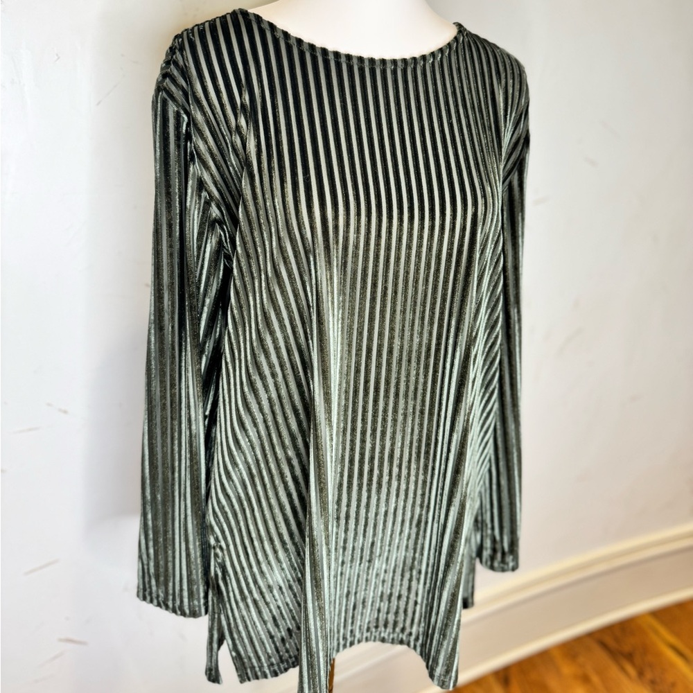 Dennis Basso Women’s‎ Striped Stretch Velvet Tunic Top, Size M